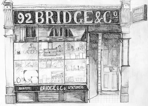Drawing of former shop by Ruth Harris, 2006